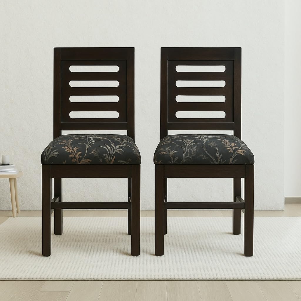 Modern Home Furniture | Solid Wood Dining Chair Set of 2 | Study Chair for Home & Office | Honey Finish with Printed Cushions