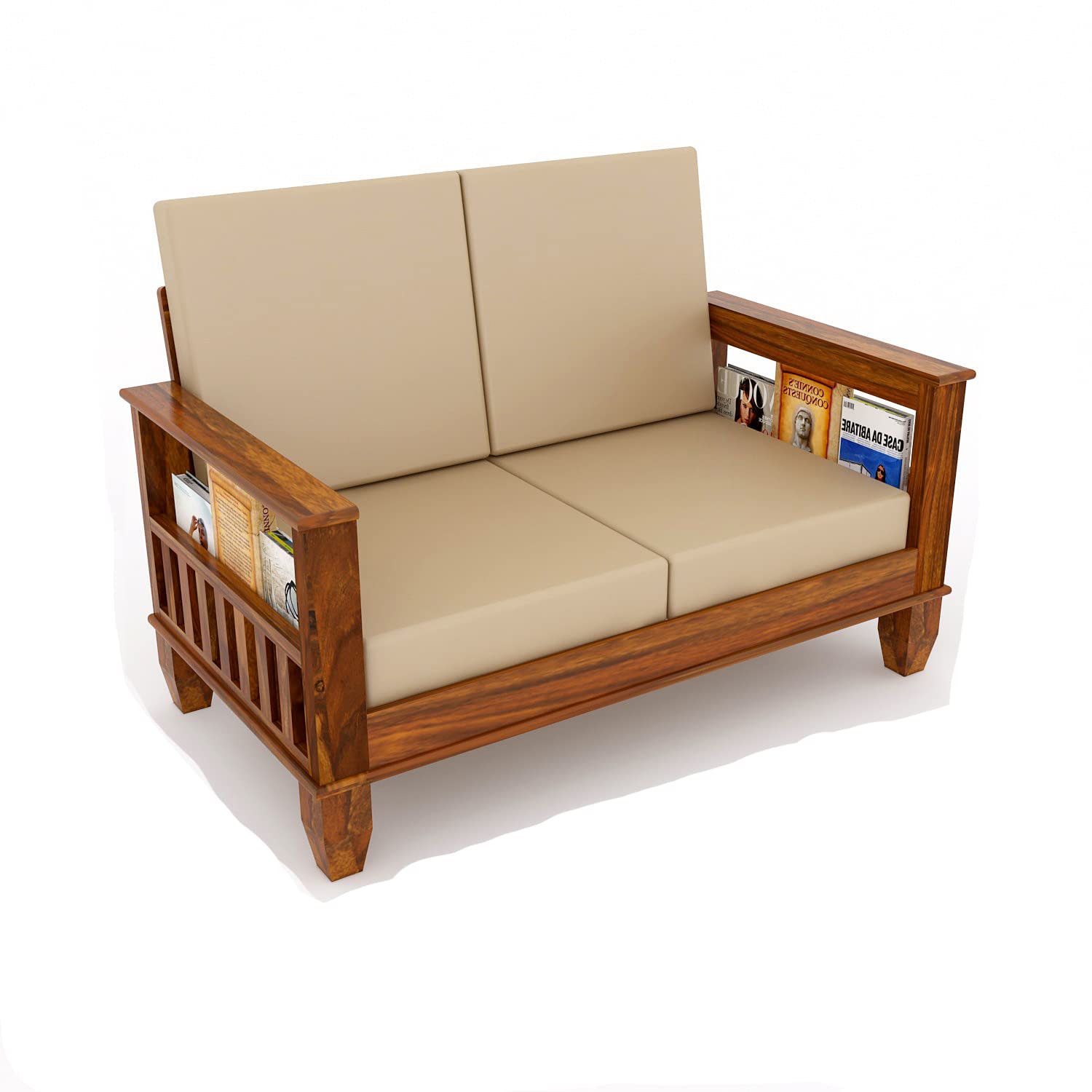 KendalWood Furniture 2 Seater Sheesham Wood Honey Finish Sofa Set for Living Room