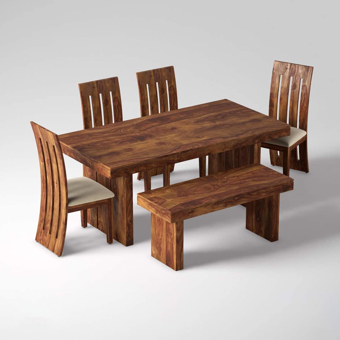 Sheesham Wood Dining Table (68x35) with 4 Chairs & 1 Bench | 6 Seater Dining Set | Wooden Dining Table with Chair - Dining Room Furniture
