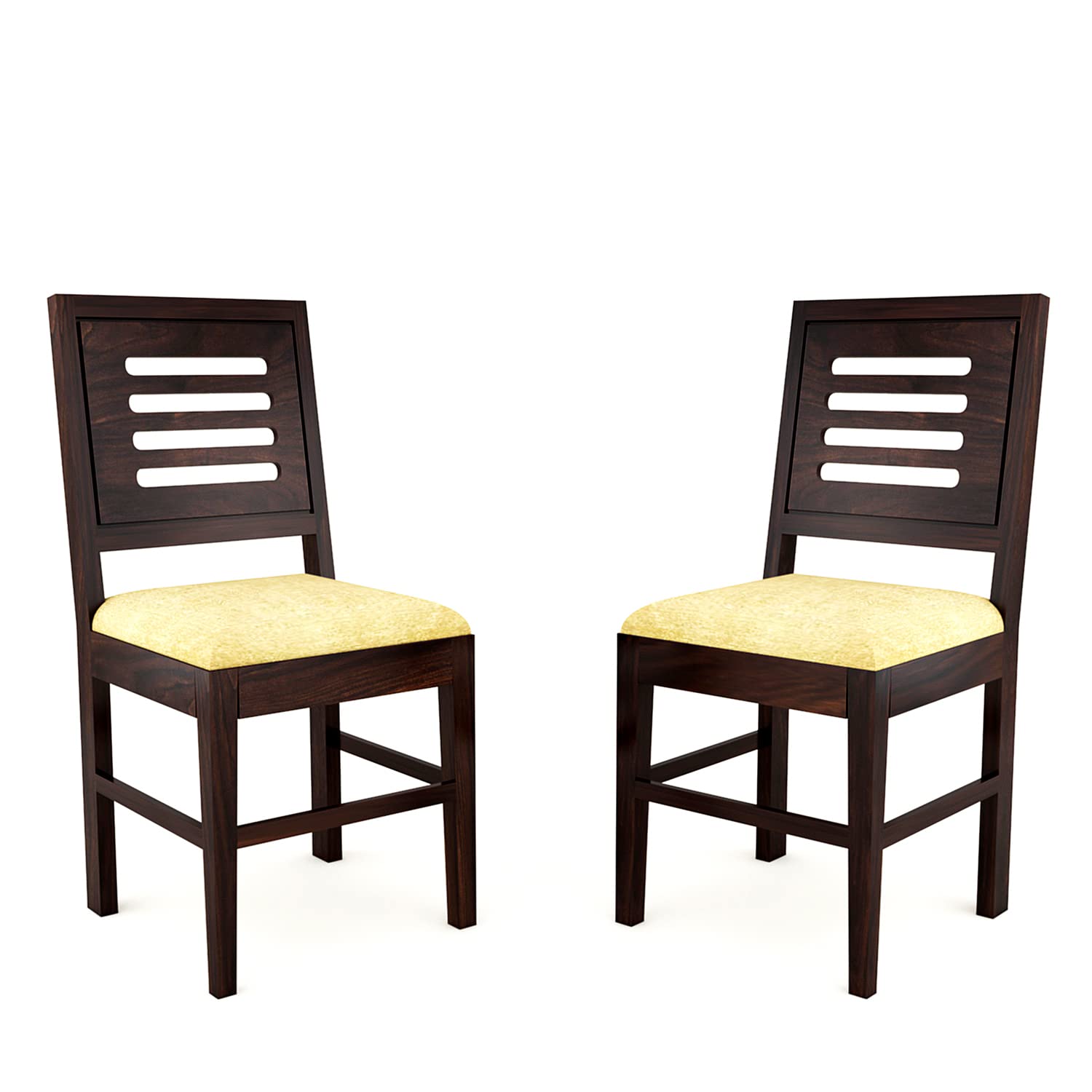 Modern Home Furniture | Solid Wood Dining Chair Set of 2 | Chair for Home & Office | Walnut Finish with Cream Cushions, Pre Assembled (Ready to Use)