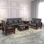 Solid Wood 6 Seater Wooden Sofa Set for Living Room | 3+2+1 Sofa Set with Center Table | Furniture for Home & Hotels