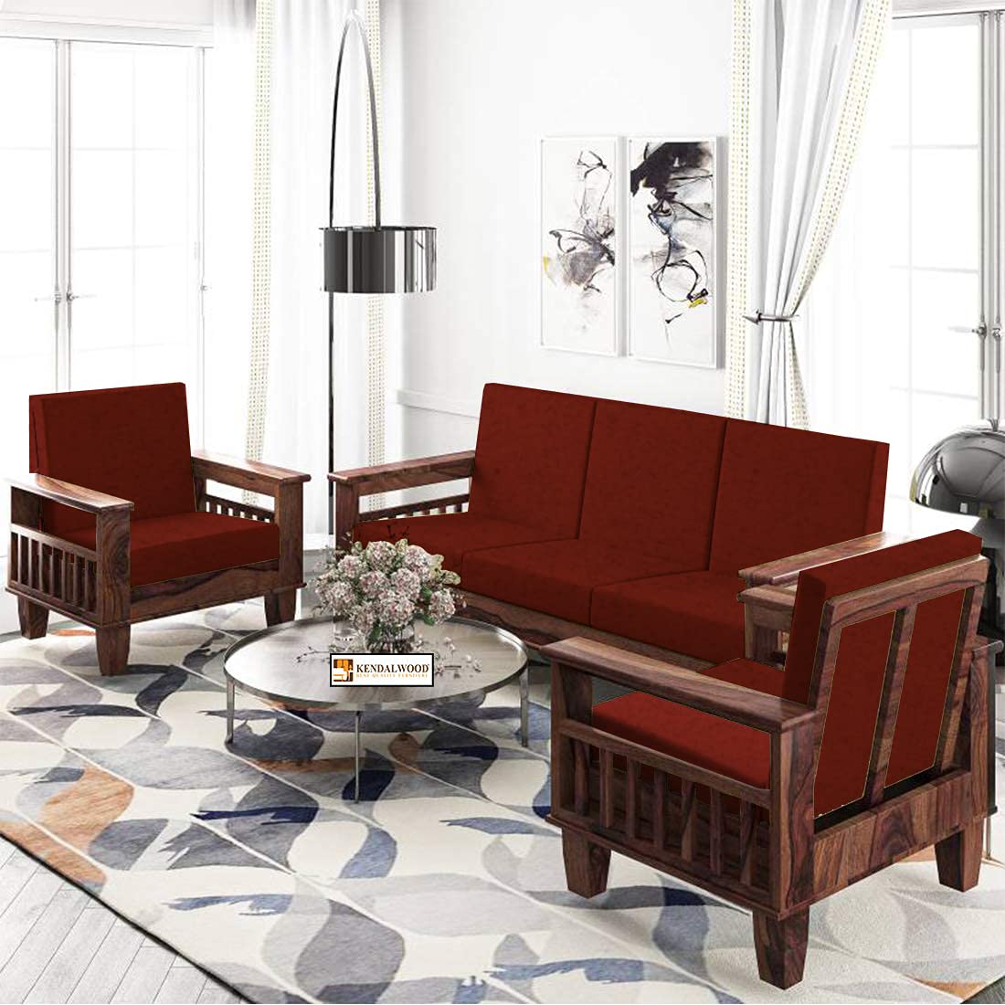 Solid Sheesham Wood Sofa Set | 5- to 6-Person Sofa Wooden Sofa Set | 3+1+1 Sofa | Sofa Set
