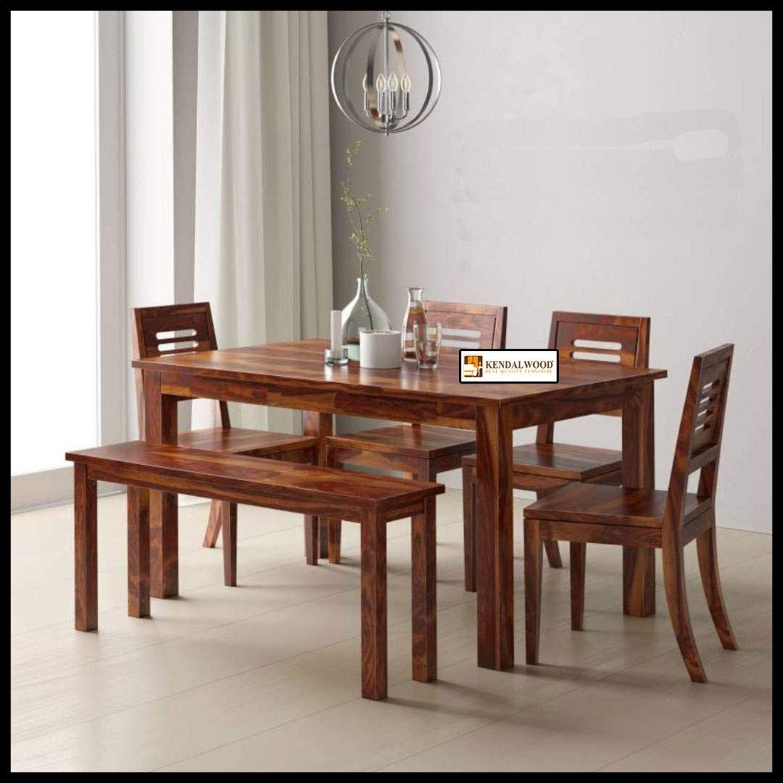 Sheesham Wood Dining Table(57x35) with 4 Chairs 1 Bench| 6 Seater Dining Set | Wooden Dining Table with Chair - Dining Room Furniture