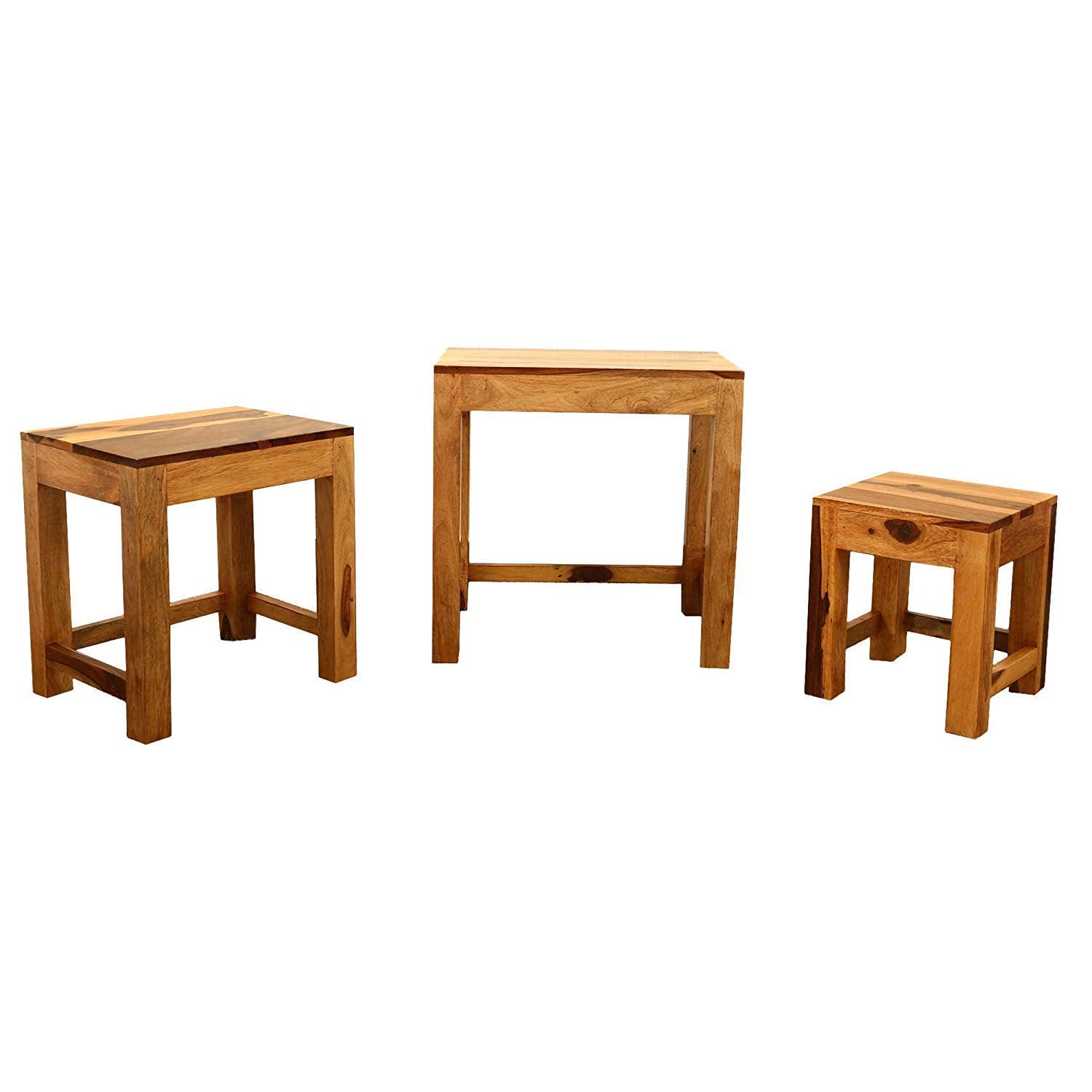 Pre Assemble Sheesham Wood Stool Nesting Bedside Table, Set of 3
