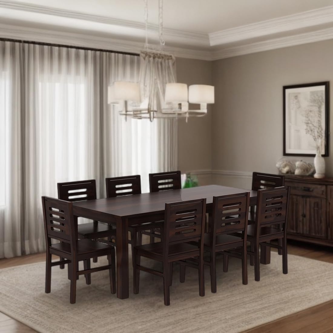Sheesham Wood Dining Table with 8 Chairs | 8 Seater Dining Set | Wooden Dining Table with Chair - Dining Room Furniture