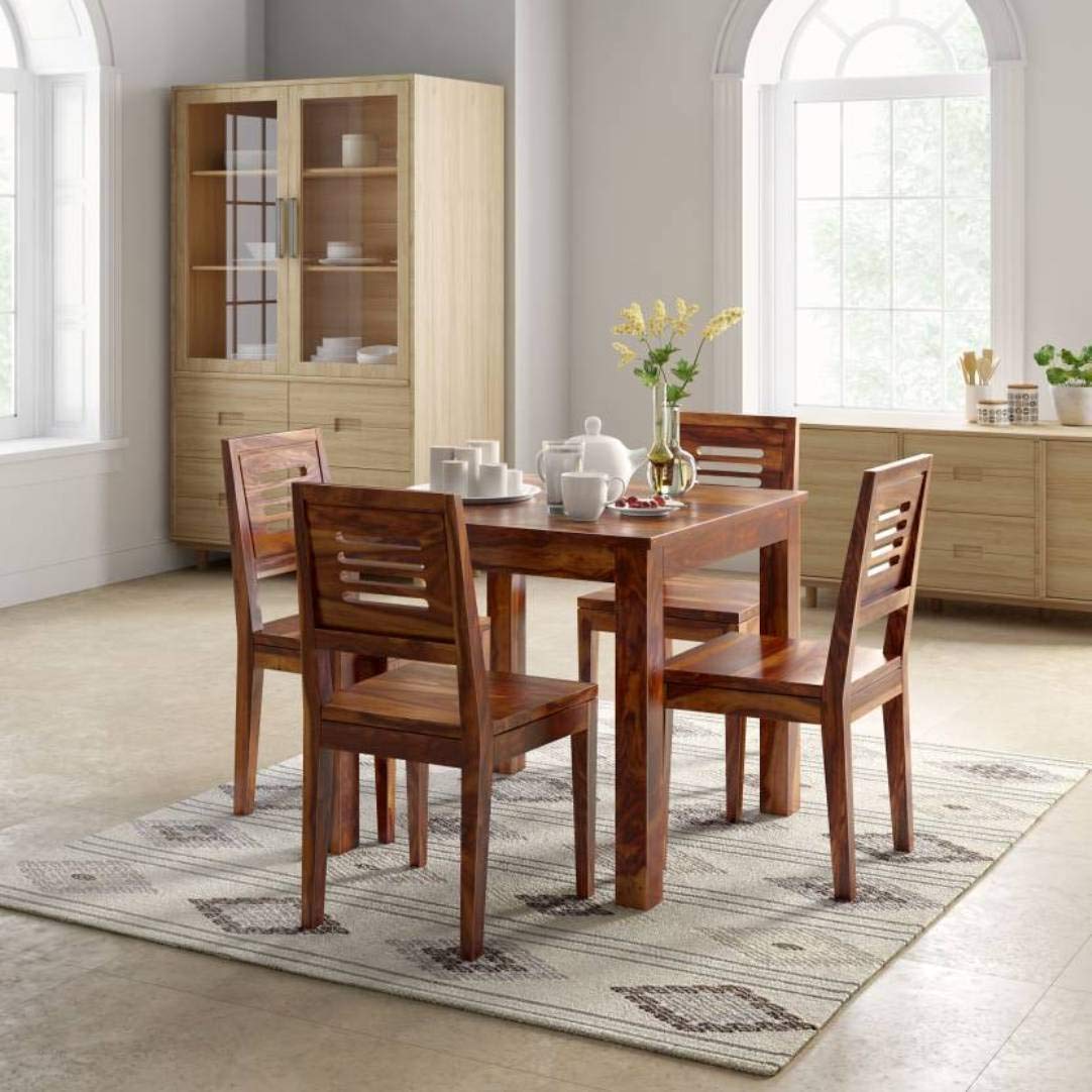 Furniture Sheesham Wood Natural Teak Finish 4 Seater Dining Table Set