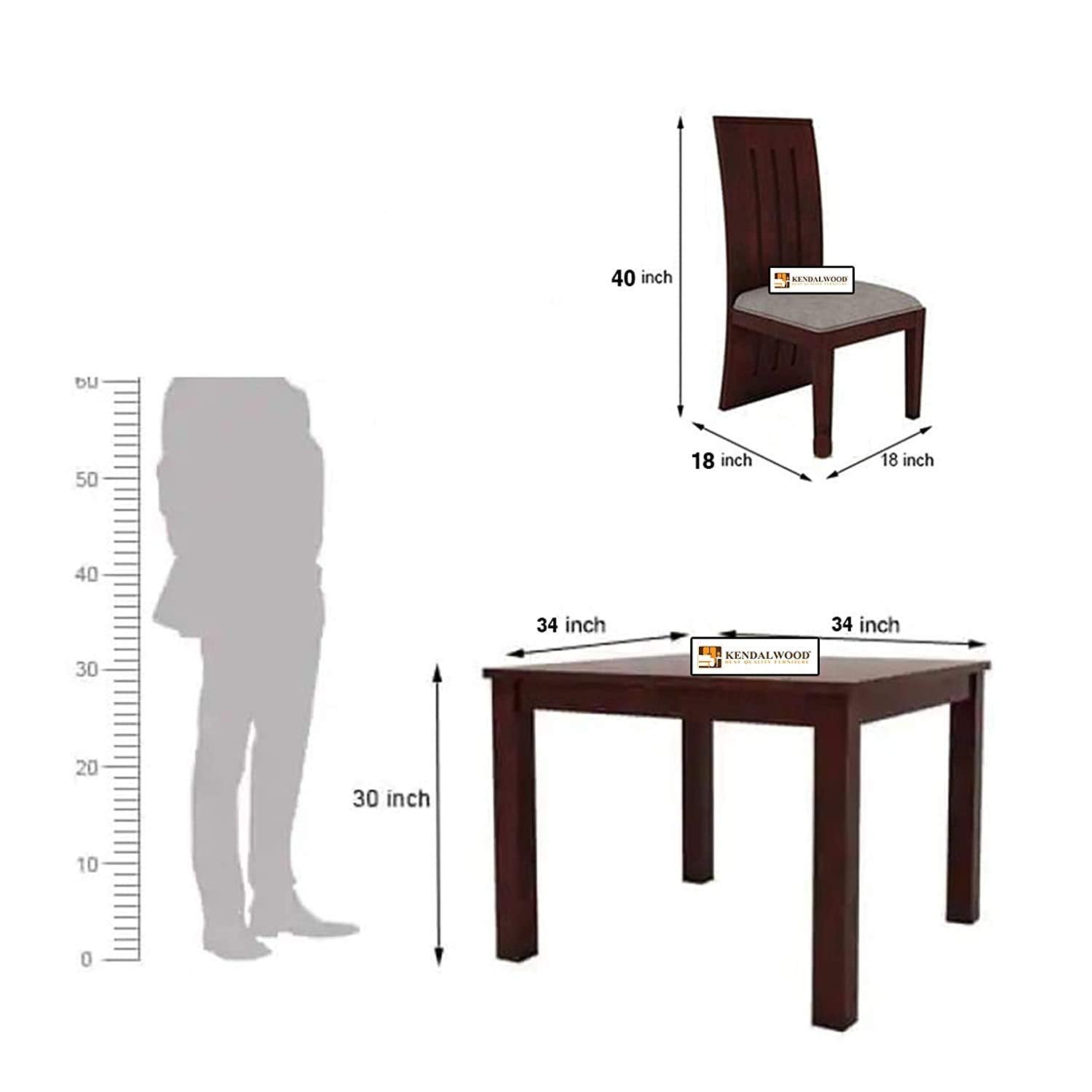 Sheesham Wood Dining Table with Chairs & Chusion | Dining Room Furniture (4 Seater, Mahogany Finish + Cushion)
