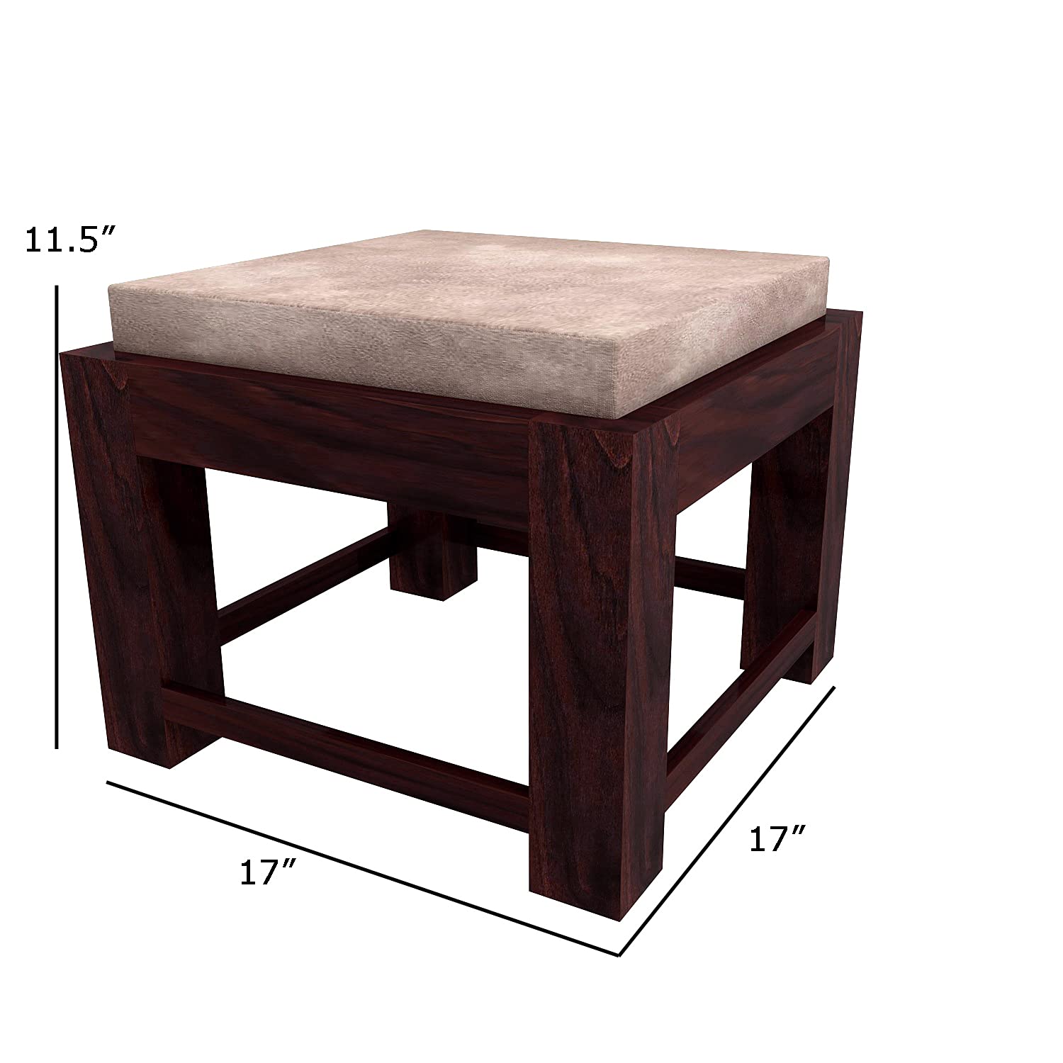 Premium Sheesham Wood Coffee Table for Living Room | Wooden Coffee Table with 4 Stool | Walnut Finish with Flower Printed Cushions