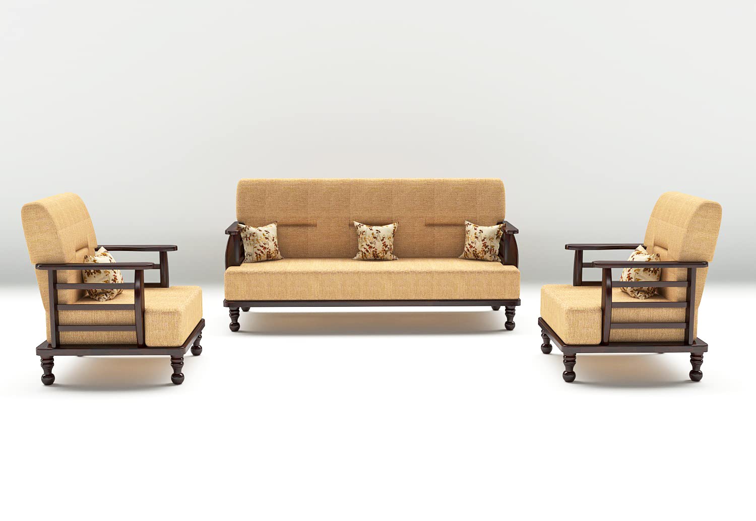 Solid Wood 5 Seater Wooden Sofa Set for Living Room Furniture Fabric 5 Seater Sofa