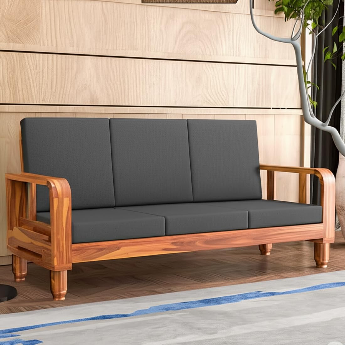 Solid Wood 3 Seater Wooden Sofa Set for Living Room Furniture | Sofa for Home & Office | 3 Seater Sofa