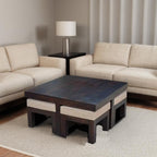 Premium Sheesham Wood Coffee Table for Living Room | Solid Wood Coffee Table, Center Table, Tea Table | Wooden Coffee Table with 4 Stool