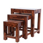Sheesham Wood Nesting Stools for Living Room, Wooden Tables, Set of 3, Brown