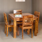 Furniture Sheesham Wood Natural Teak Finish 4 Seater Dining Table Set