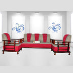Solid Sheesham Wood Sofa Set | Wooden Sofa Set | Fabric 3 + 1 + 1 Natural Teak Finish