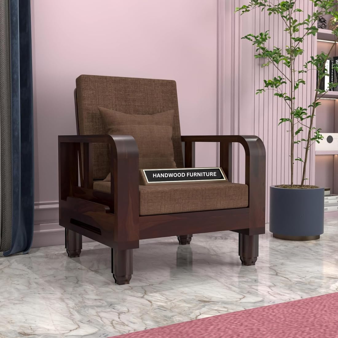 Solid Wood 1 Seater Wooden Sofa Set for Living Room Furniture | Sofa for Home & Office | 1 Seater Sofa