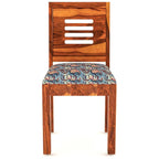 Modern Home Furniture | Solid Wood Dining Chair Set of 2 | Study Chair for Home & Office | Honey Finish with Printed Cushions
