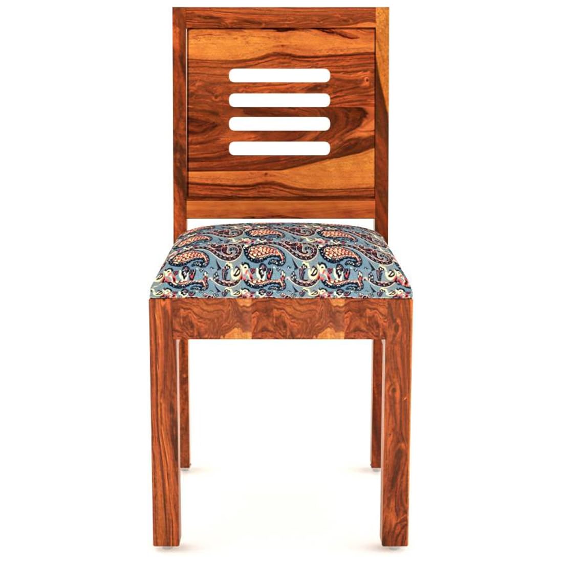 Modern Home Furniture | Solid Wood Dining Chair Set of 2 | Study Chair for Home & Office | Honey Finish with Printed Cushions