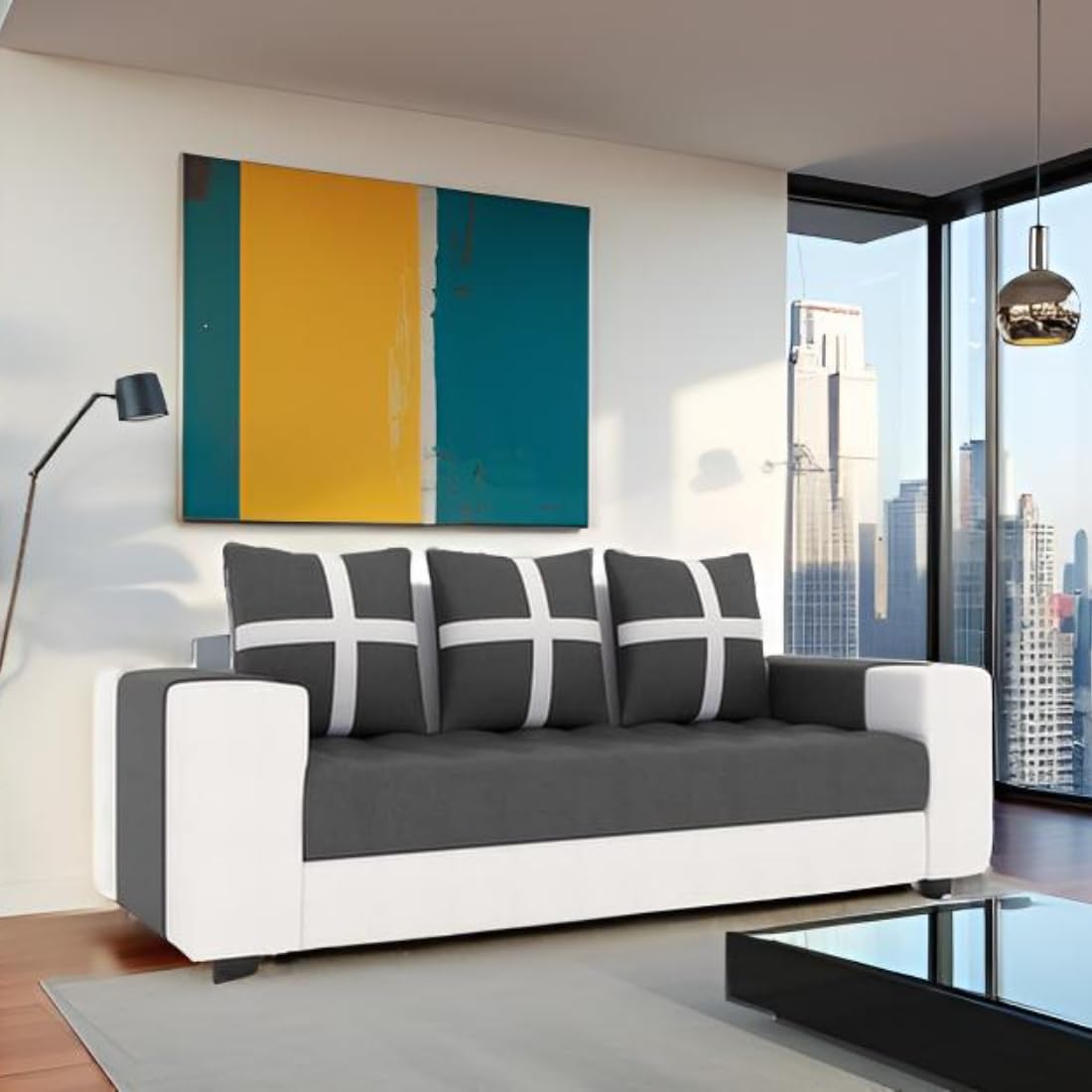3 Seater Fabric Sofa Set for Living Room Furniture | Wooden 3 Seater Sofa Set | Sofa for Home & Office