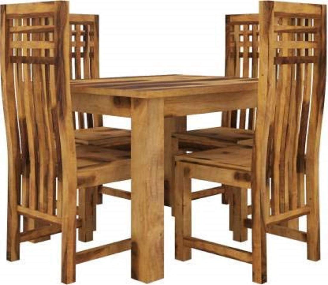 Sheesham Wood Square Dining Table with 4 Chairs | Dining Room Furniture 4 Seater Dining Set
