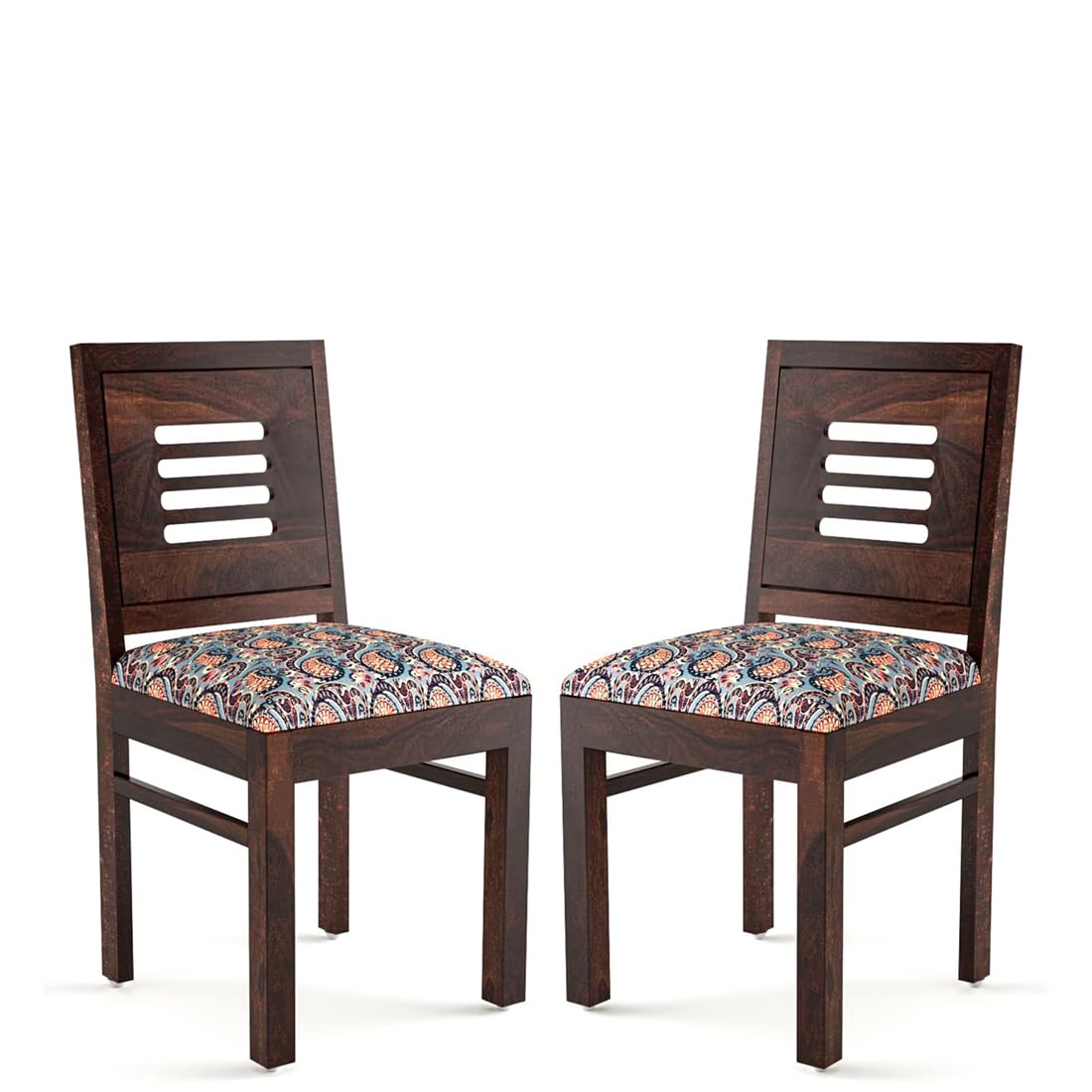 Modern Home Furniture | Solid Wood Dining Chair Set of 2 | Study Chair for Home & Office | Honey Finish with Printed Cushions