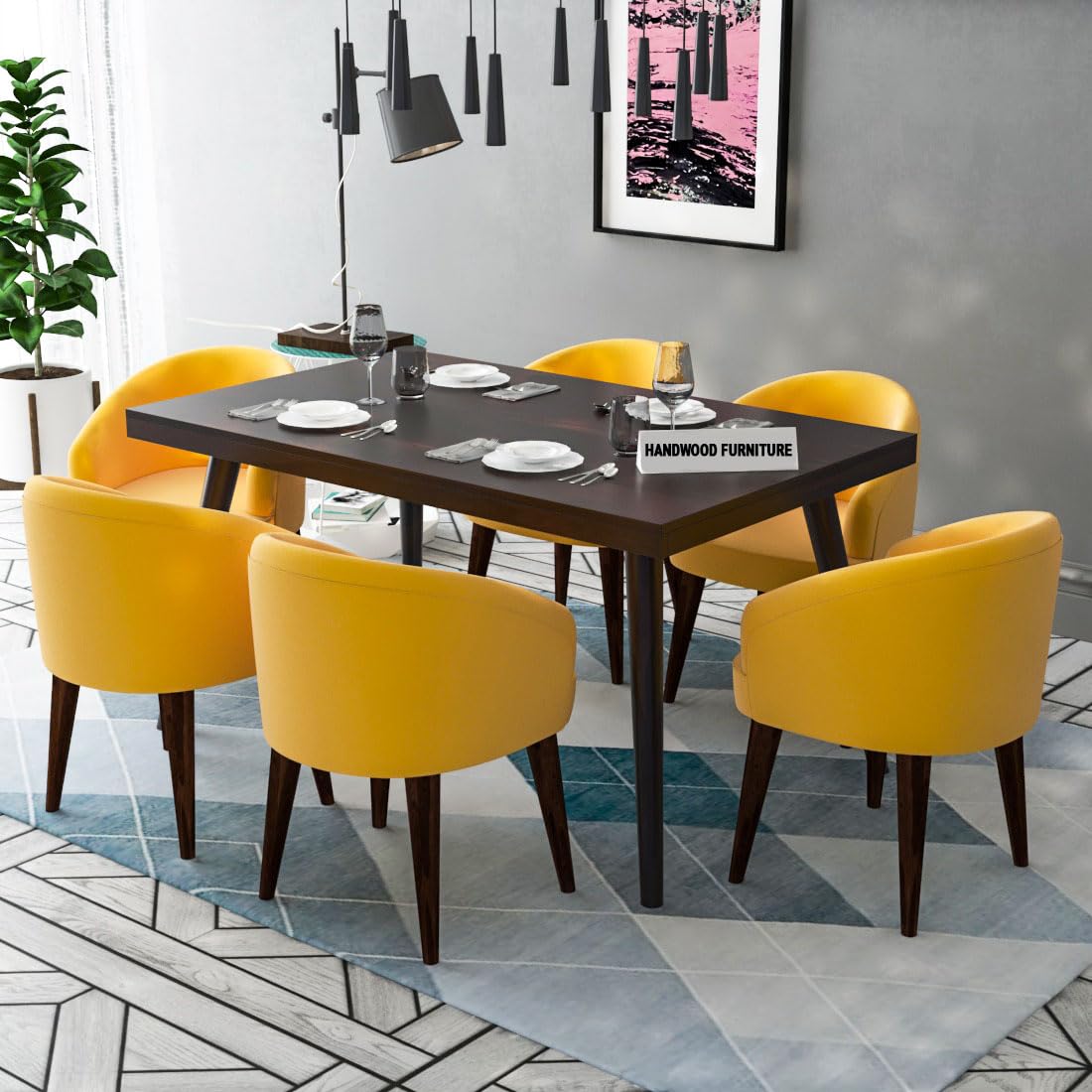 Sheesham Wood Dining Table(57x35) with 6 Chairs | 6 Seater Dining Set | Wooden Dining Table with Chair - Dining Room Furniture