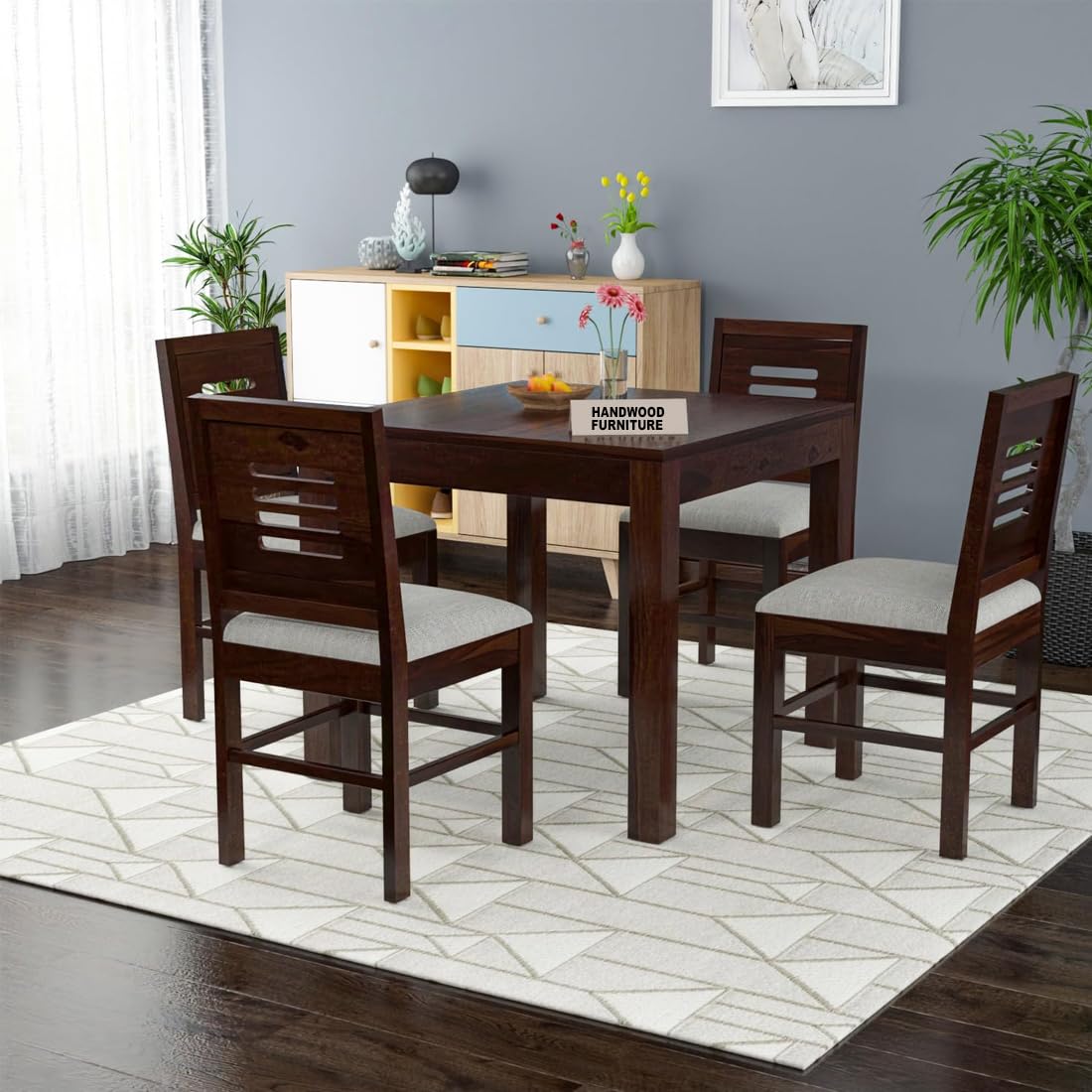 Premium Sheesham Wood Dining Table (34x34) with 4 Chairs | 4 Seater Dining Set | Wooden Dining Table with Chair | Dining Room Furniture