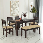 Sheesham Wood Dining Table(57x35) with 4 Chairs & 1 Bench | 6 Seater Dining Set | Wooden Dining Table with Chair - Dining Room Furniture