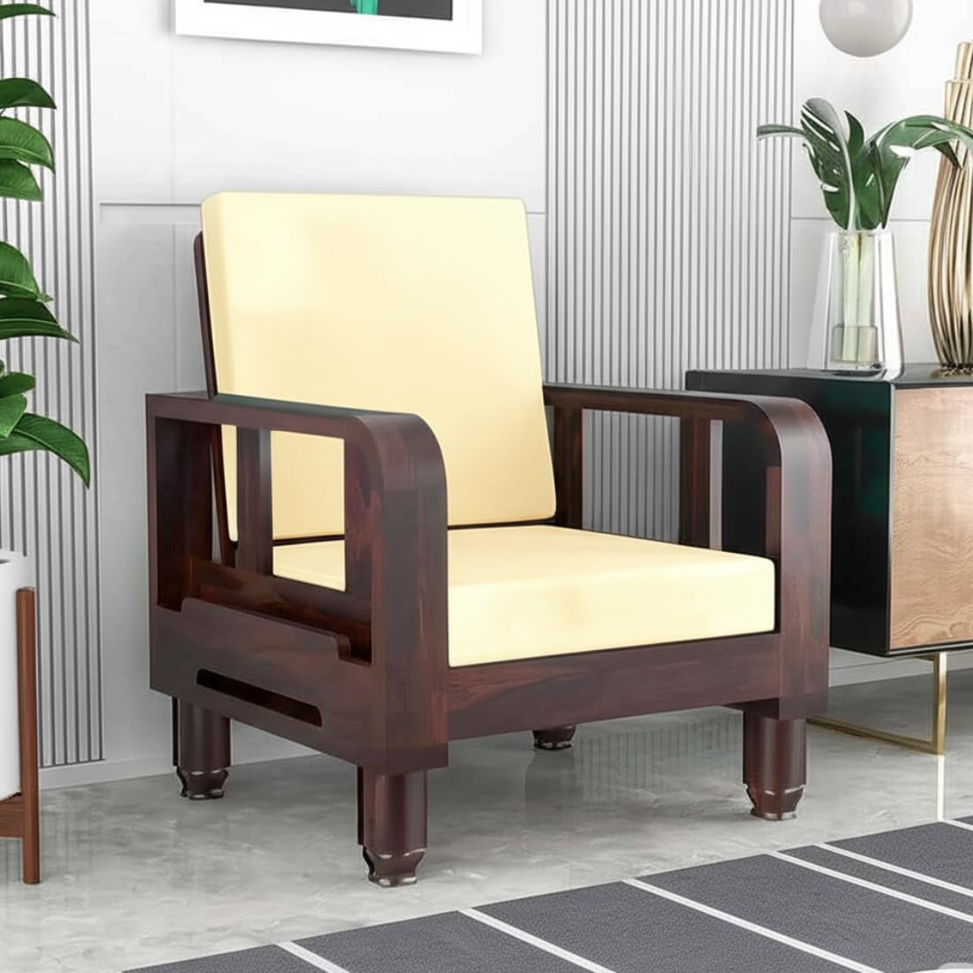 Solid Wood 1 Seater Wooden Sofa Set for Living Room Furniture | Sofa for Home & Office | 1 Seater Sofa