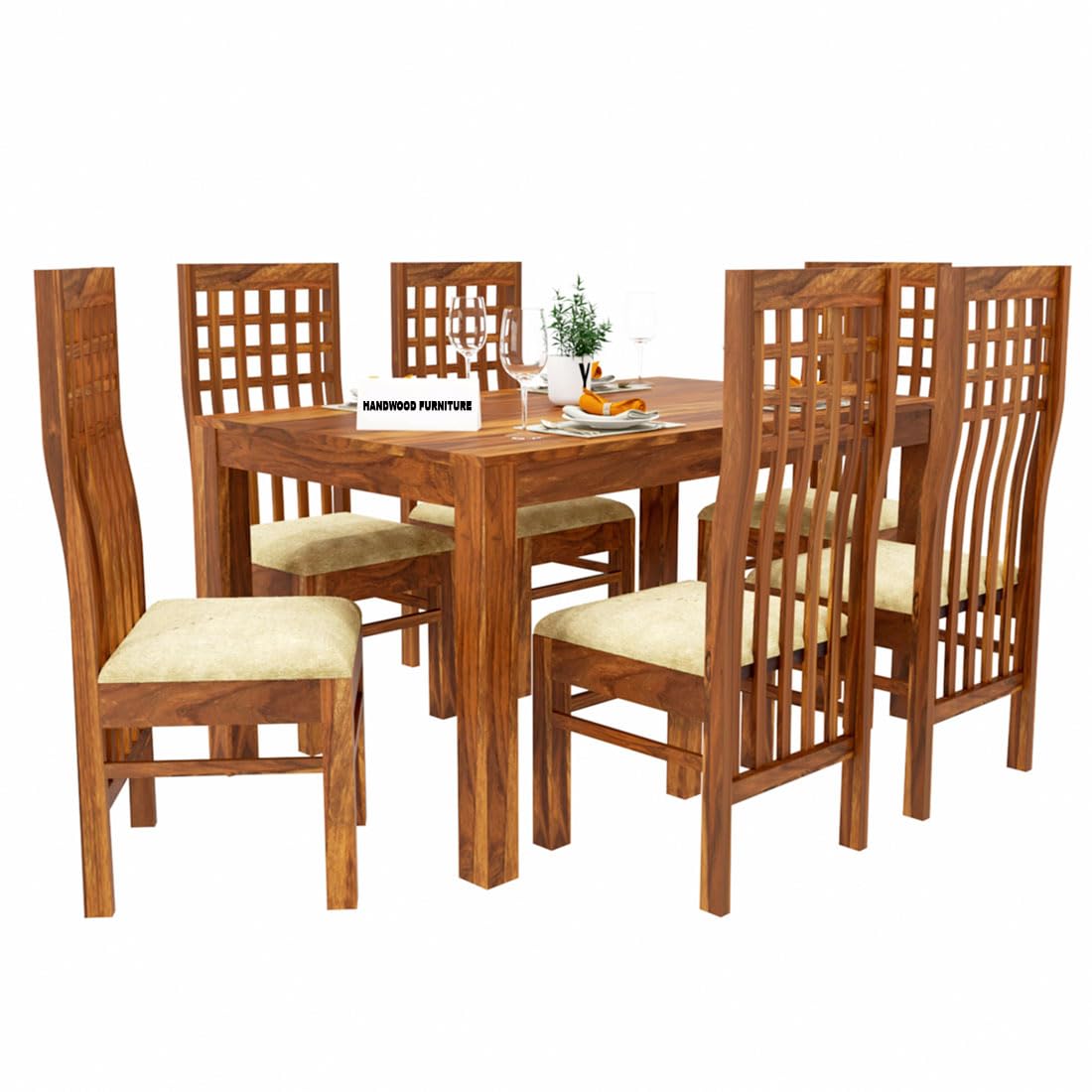 Sheesham Wood Dining Table(57x35) with 6 Chairs | 6 Seater Dining Set | Wooden Dining Table with Chair - Dining Room Furniture