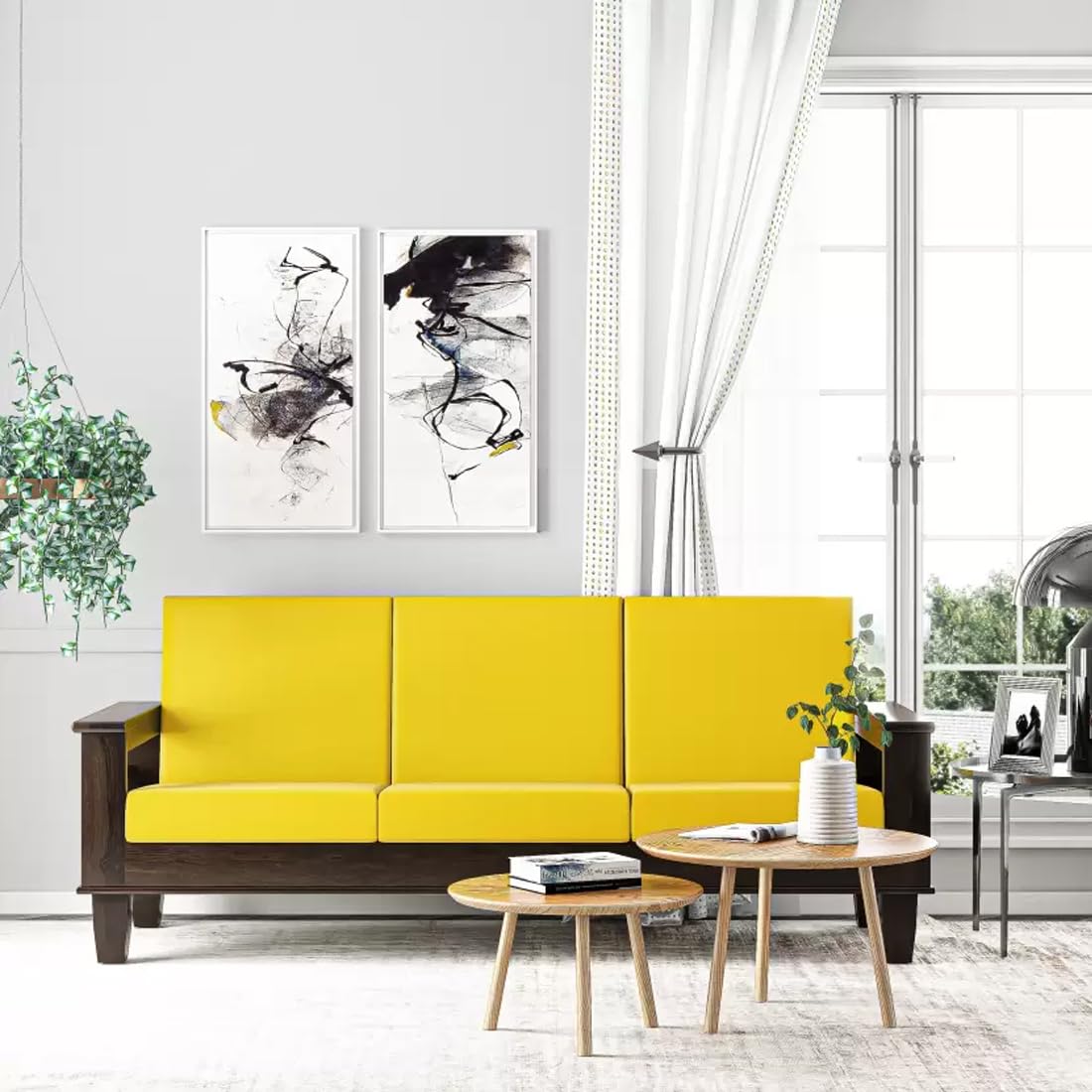 Solid Wood 3 Seater Wooden Sofa Set for Living Room Furniture |Sofa for Home & Office |3 Seater Sofa