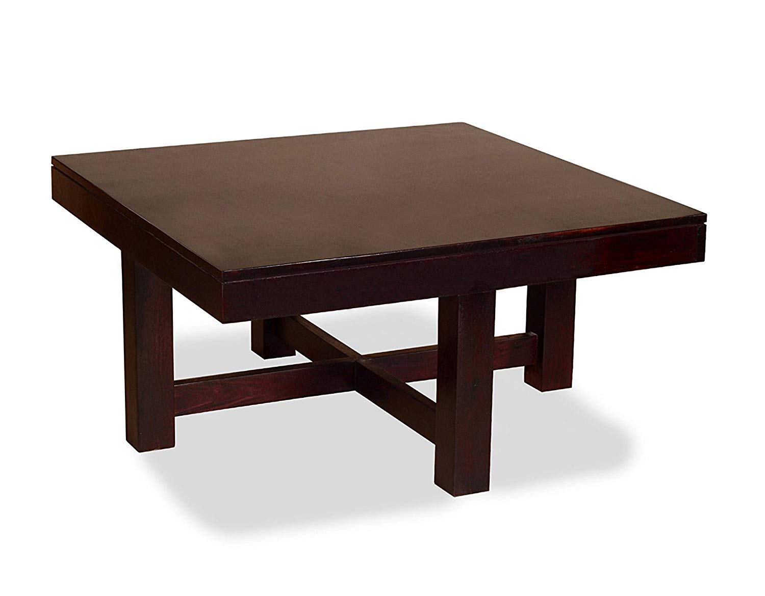 Kendal Sheesham Coffee for Living Room Center Table with 4 Stools (Teak Wood Finish with Cream Cushions)