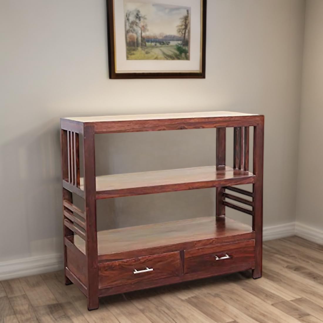 Sheesham Wooden Mahogany Finish Console Table/Kitchen Rack/Book Shelves