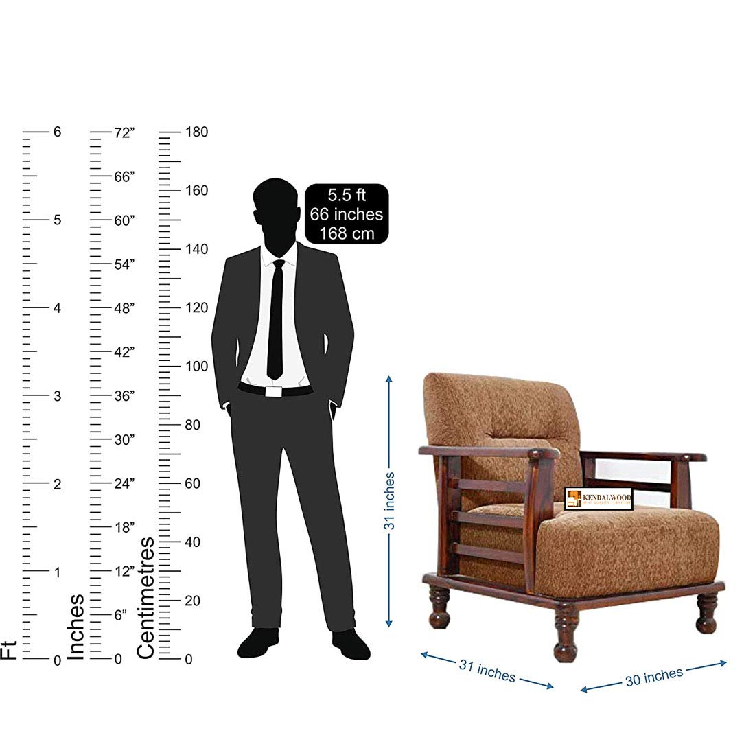Solid Sheesham Wood Sofa Set | Wooden Sofa Set | Pre Assembled (Ready to Use) | Fabric 3 + 1 + 1 Natural