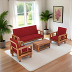 Solid Wood 5 Seater Wooden Sofa Set for Living Room Furniture 5 Seater 3+1+1 Fabric Sofa Set with Center Table