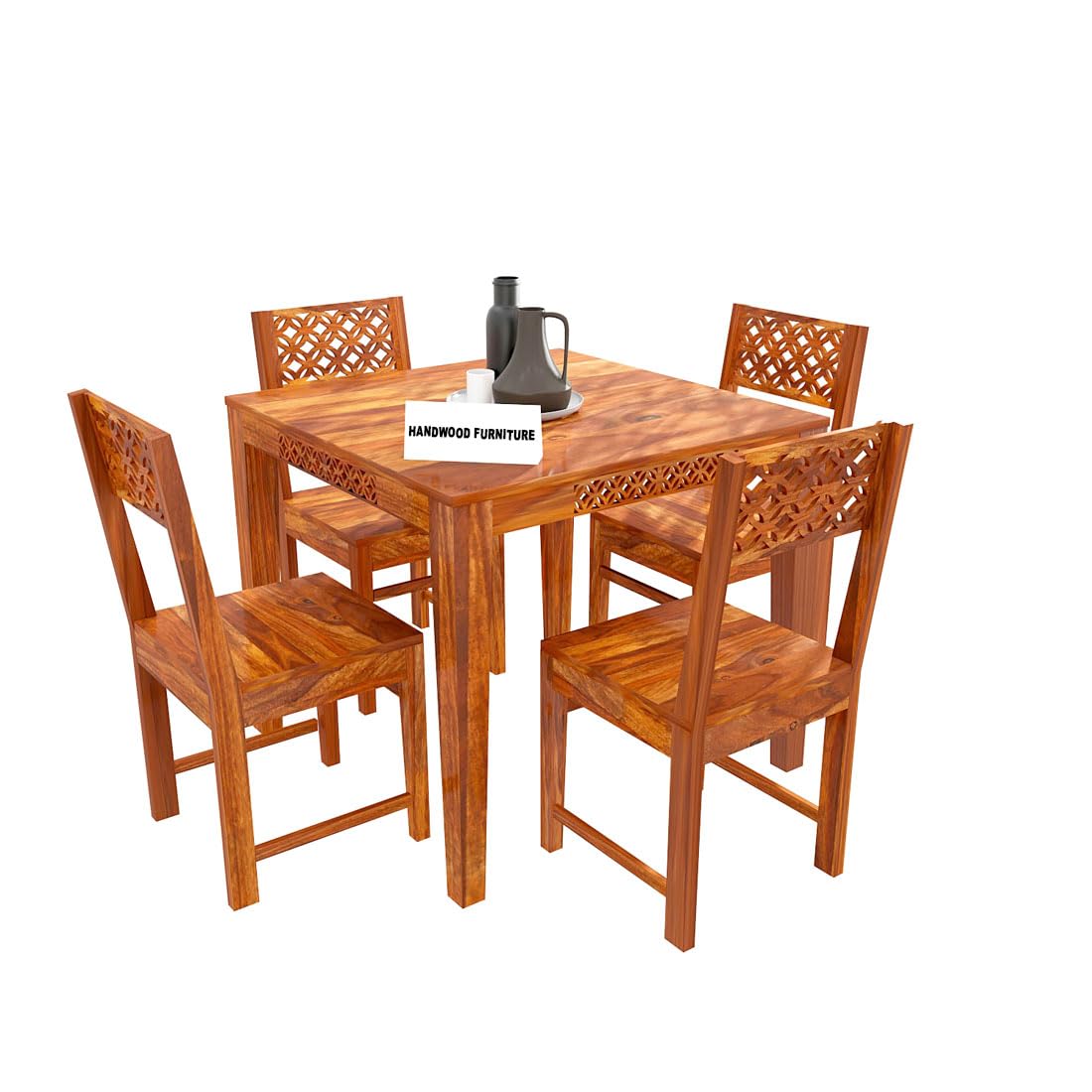 Premium Sheesham Wood Dining Table (34x34) with 4 Chairs | 4 Seater Dining Set
