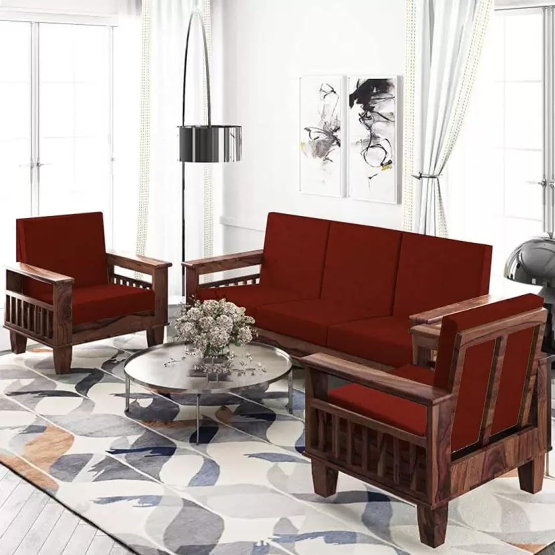 Solid Sheesham Wood Sofa Set | 5 Seater Wooden Sofa Set | 3+1+1 Sofa | Sofa Set