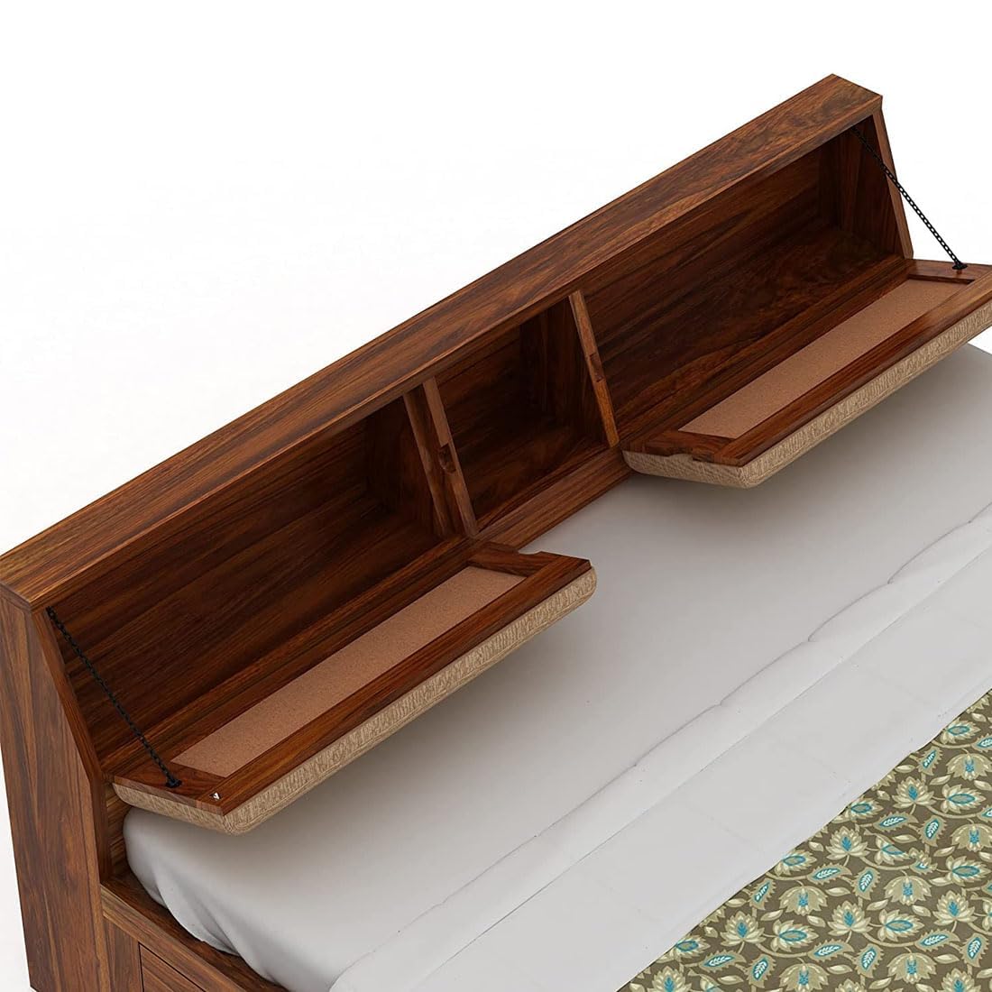 Sheesham Wood Bed with Box Storage | Solid Wood Bed for Bedroom, Living Room | Wooden Bed King Size | Mattress not Included | Honey Finish