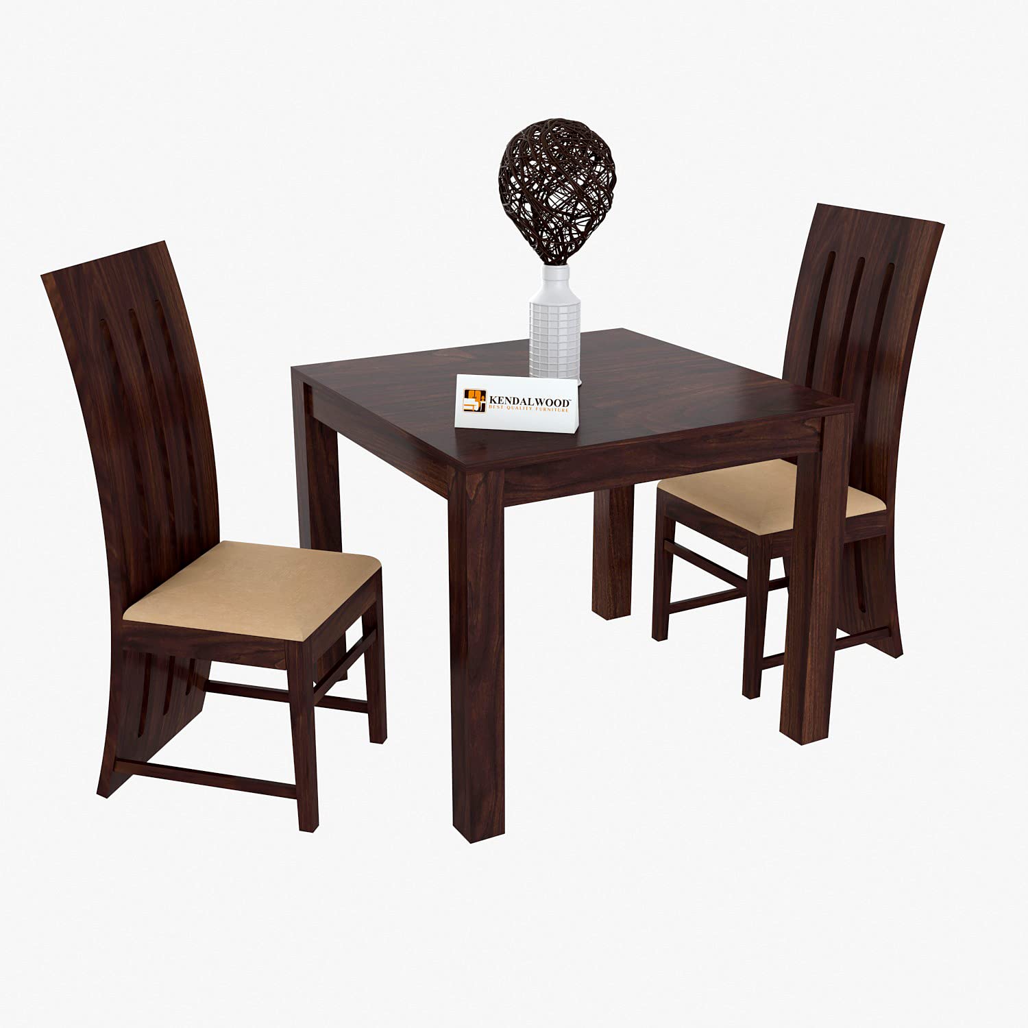 Sheesham Wood Dining Table(34x34 Inch) with 2 Chairs | 2 Seater Dining Set | Wooden Dining Table with Chair - Dining Room Furniture