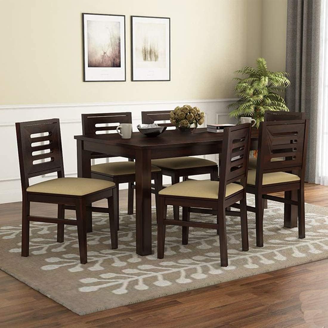 Sheesham Wood Dining Table(57x35) with 6 Chairs | 6 Seater Dining Set | Wooden Dining Table with Chair - Dining Room Furniture
