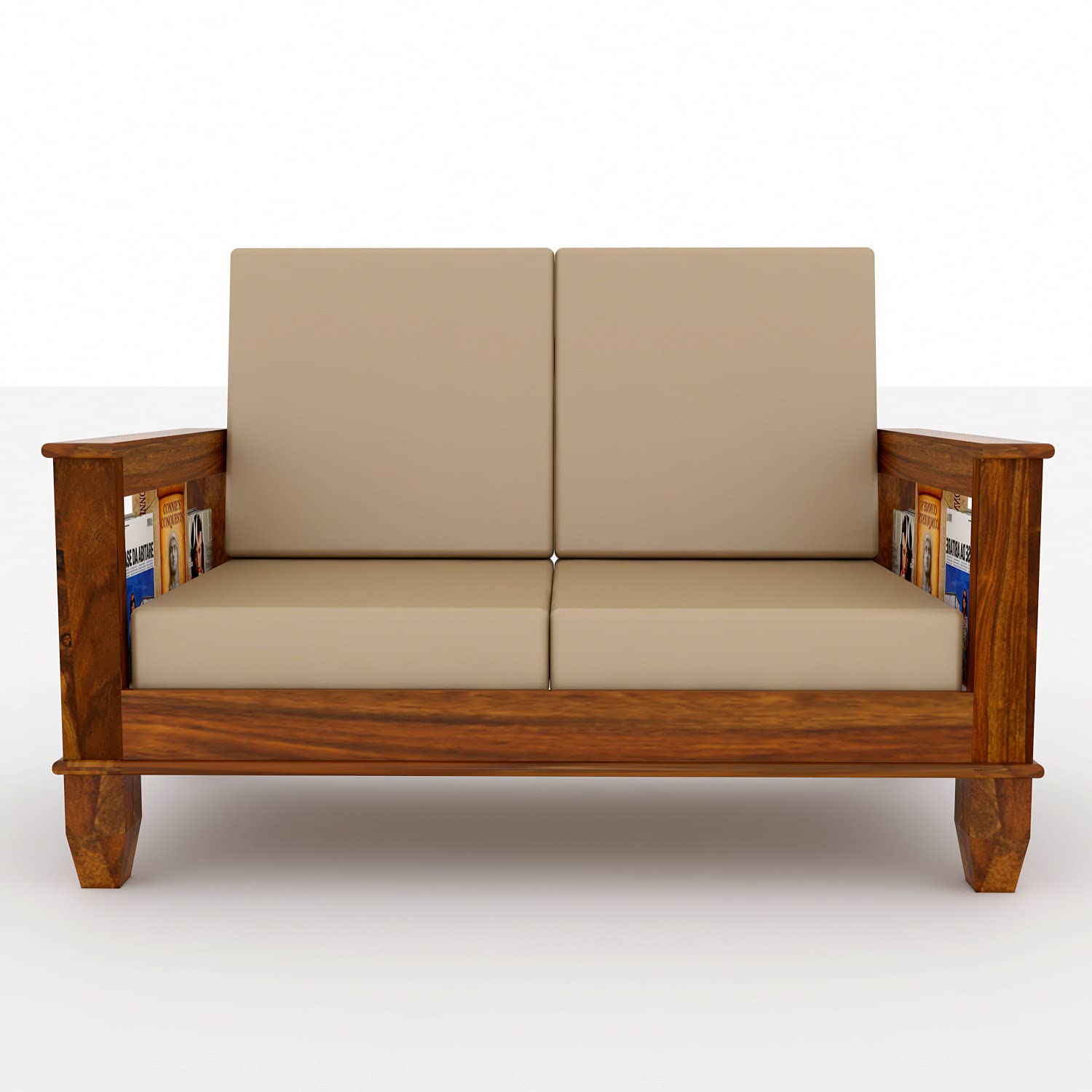 KendalWood Furniture 2 Seater Sheesham Wood Honey Finish Sofa Set for Living Room