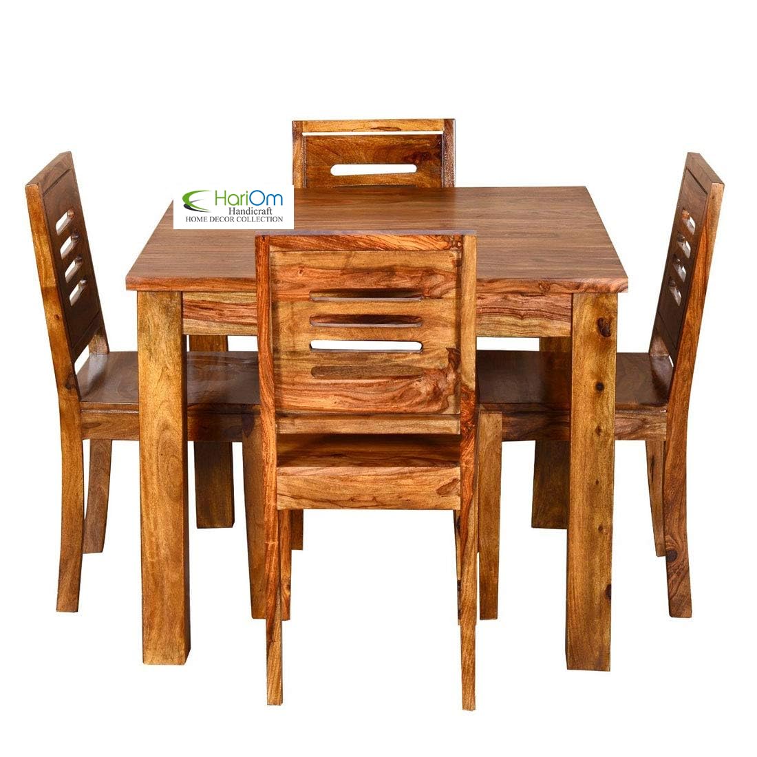 Furniture Sheesham Wood Natural Teak Finish 4 Seater Dining Table Set