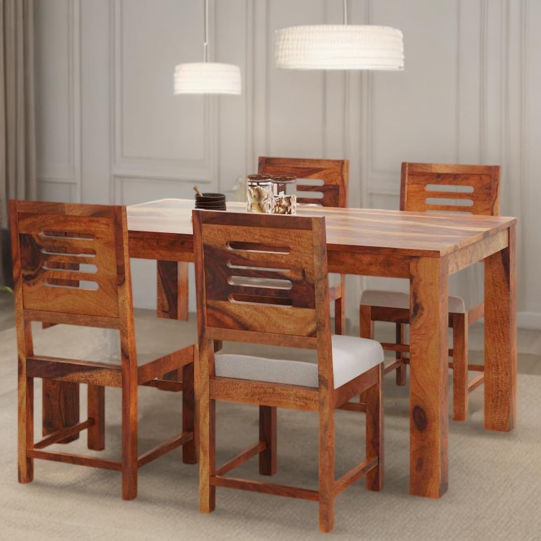 Premium Sheesham Wood Dining Table(45x30) with 4 Chairs | 4 Seater Dining Set | Wooden Dining Table with Chair | Dining Room Furniture
