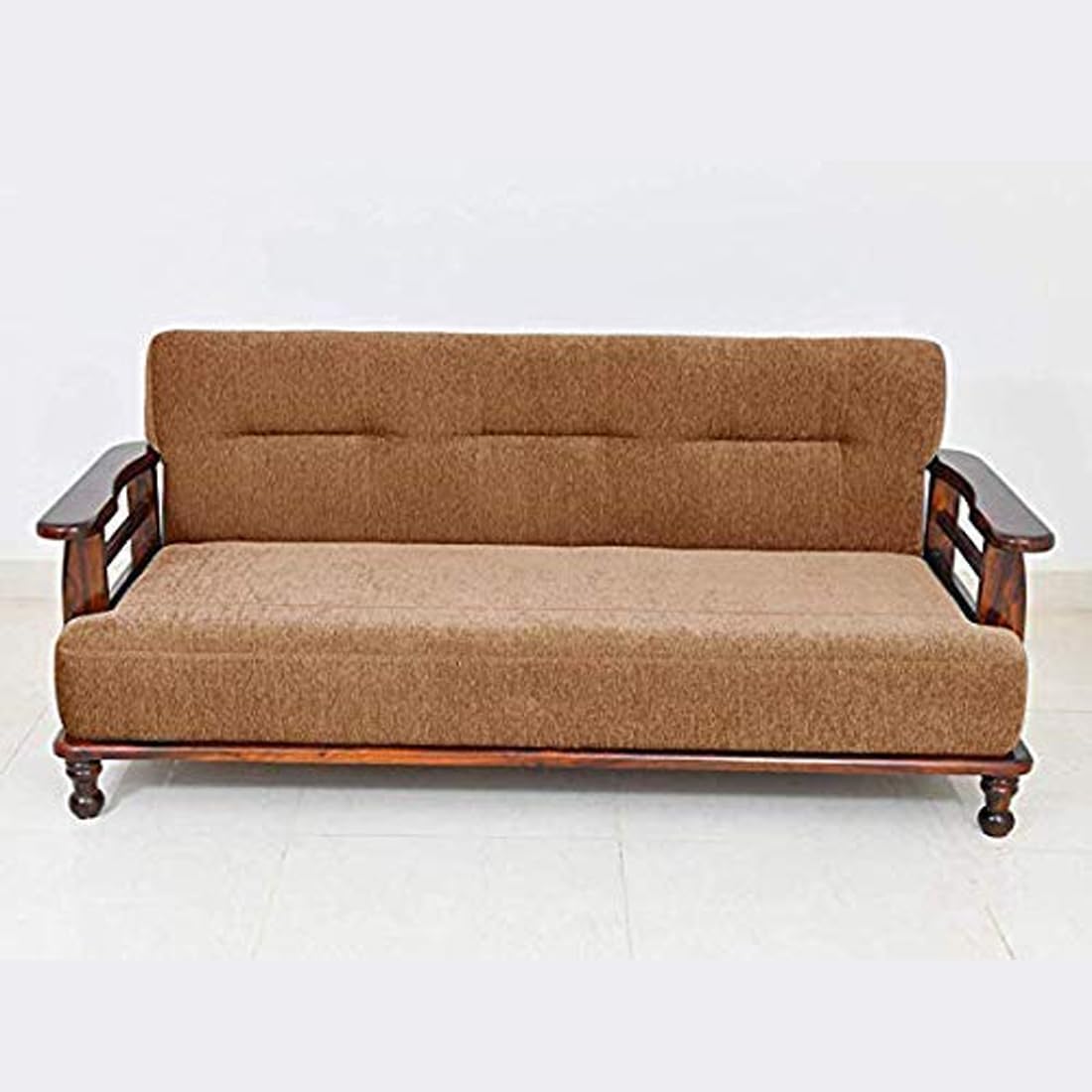 Solid Wood 5 Seater Wooden Sofa Set for Living Room Furniture | 3+1+1 Fabric Sofa Set Without Centre Table | Sofa for Home & Office Furniture