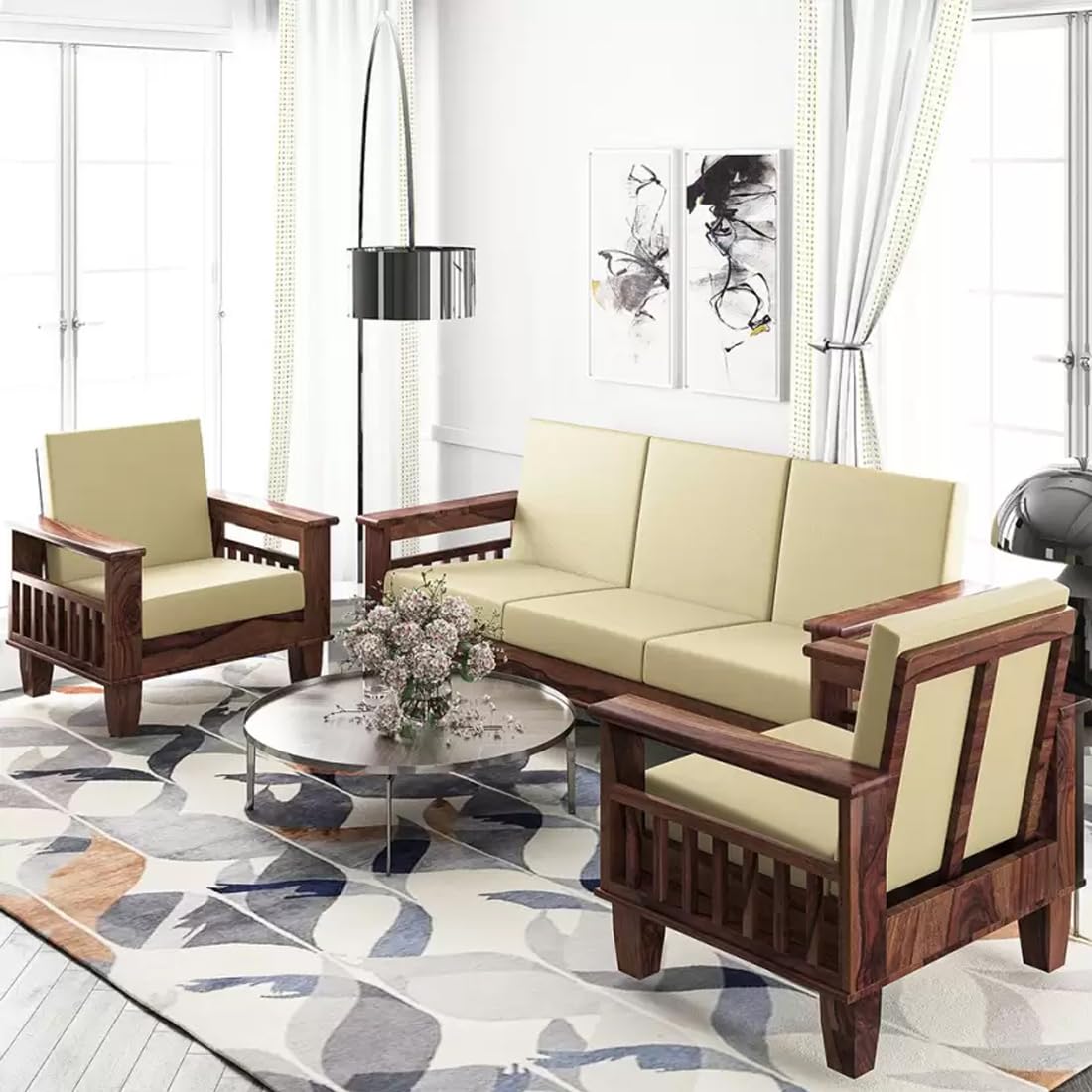 Solid Sheesham Wood Sofa Set | 5 Seater Wooden Sofa Set | 3+1+1 Sofa | Sofa Set