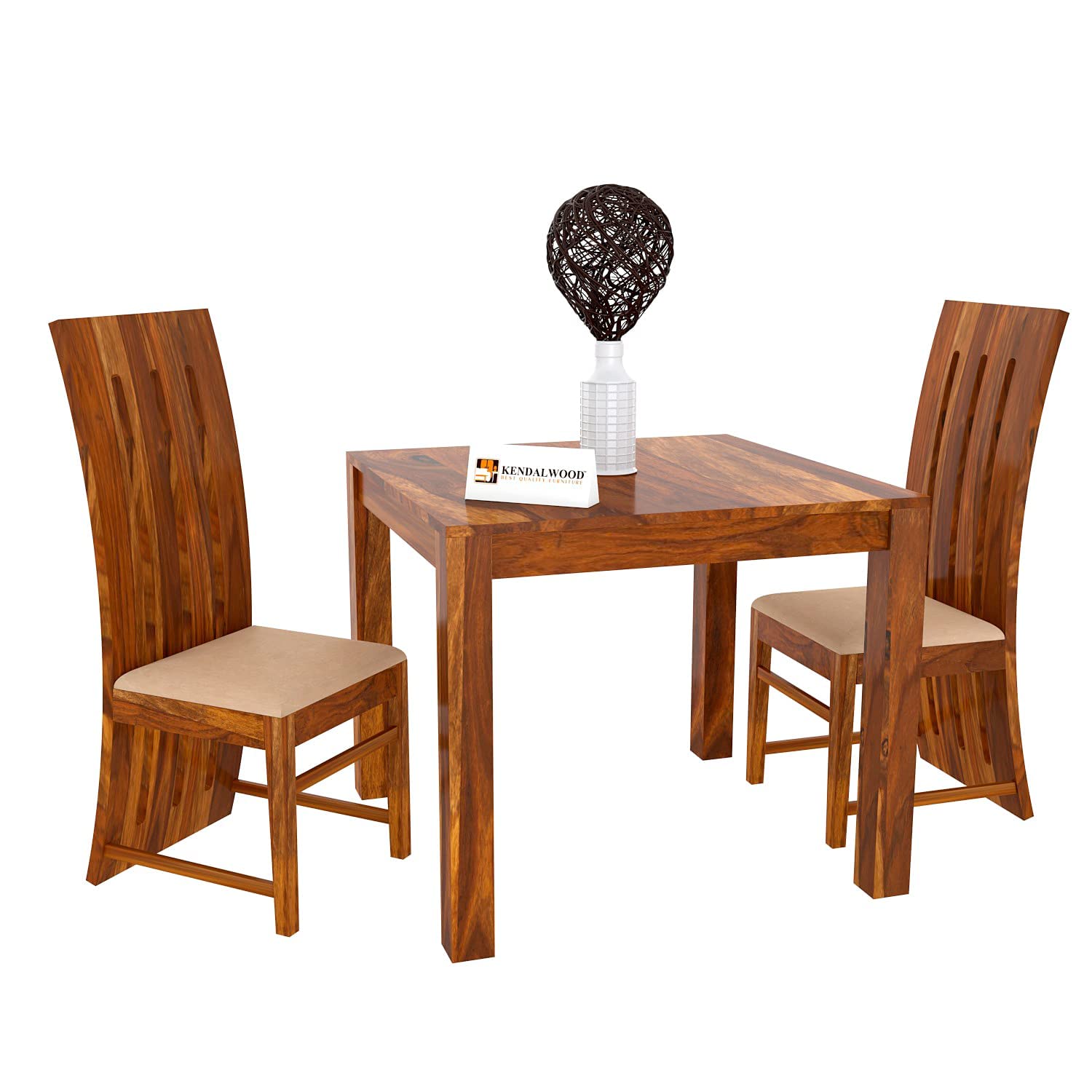 Sheesham Wood Dining Table(34x34 Inch) with 2 Chairs | 2 Seater Dining Set | Wooden Dining Table with Chair - Dining Room Furniture