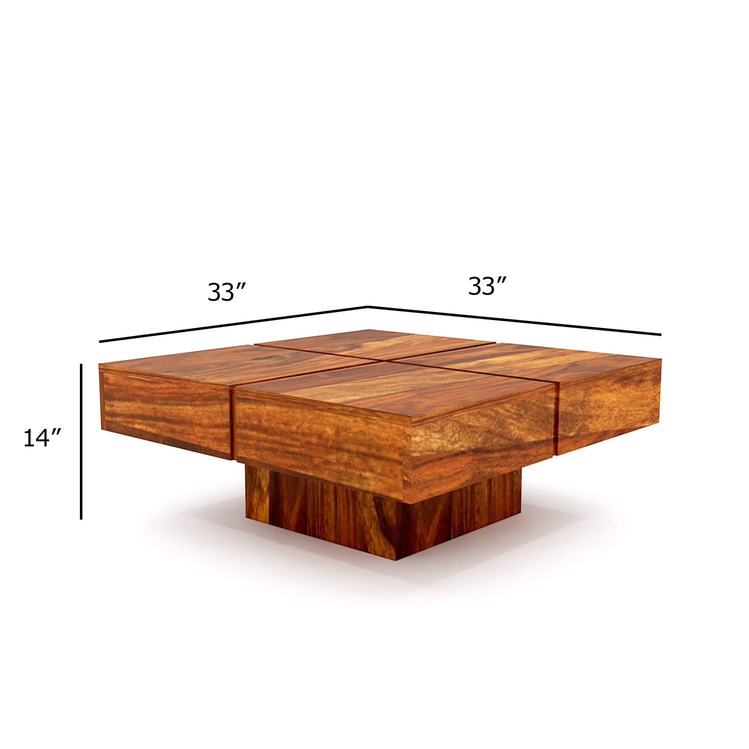 KendalWood Furniture Sheesham Wood Pre Assemble Plus Cut Square Coffee Table for Living Room