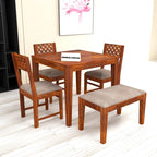 Sheesham Wood Dining Table (34x34) with 3 Chairs & 1 Bench | 4 Seater Dining Set