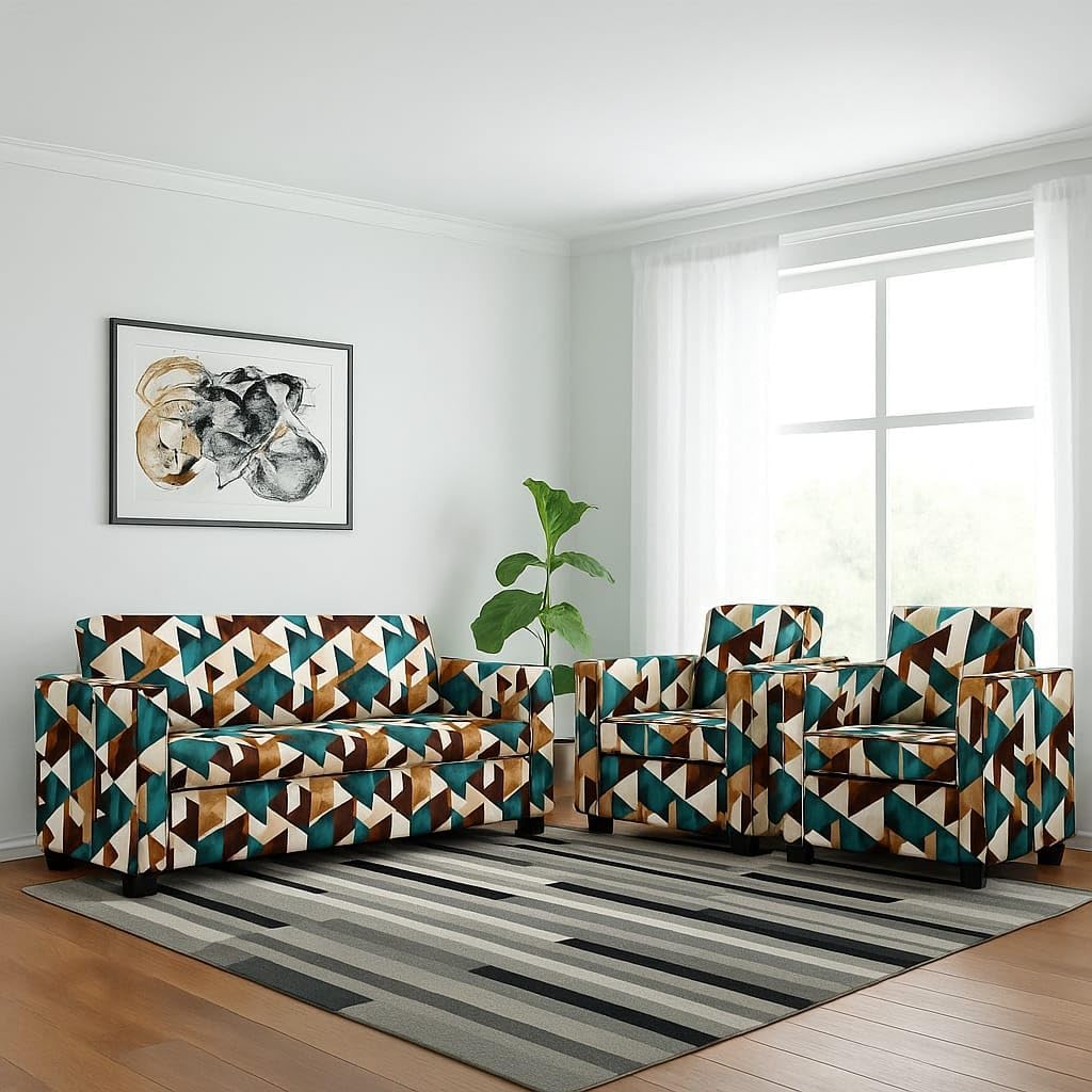 5 Seater Fabric Sofa Set for Living Room Furniture | Wooden 3 + 1 + 1 Sofa Set for Home & Office