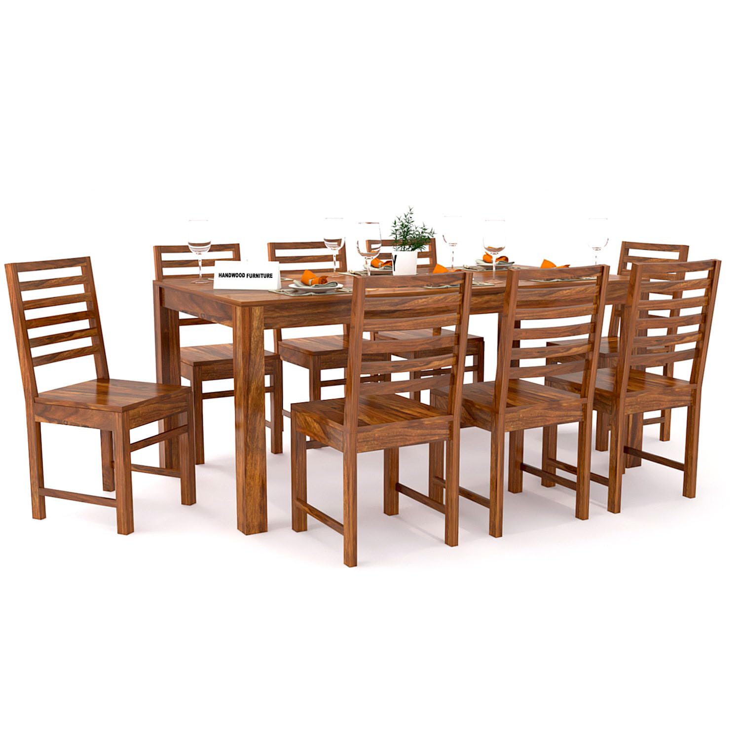 Sheesham Wood Dining Table(78x35) with 8 Chairs | 8 Seater Dining Set | Wooden Dining Table with Chair - Dining Room Furniture