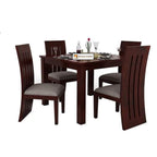 Sheesham Wood Dining Table with Chairs & Chusion | Dining Room Furniture (4 Seater, Mahogany Finish + Cushion)